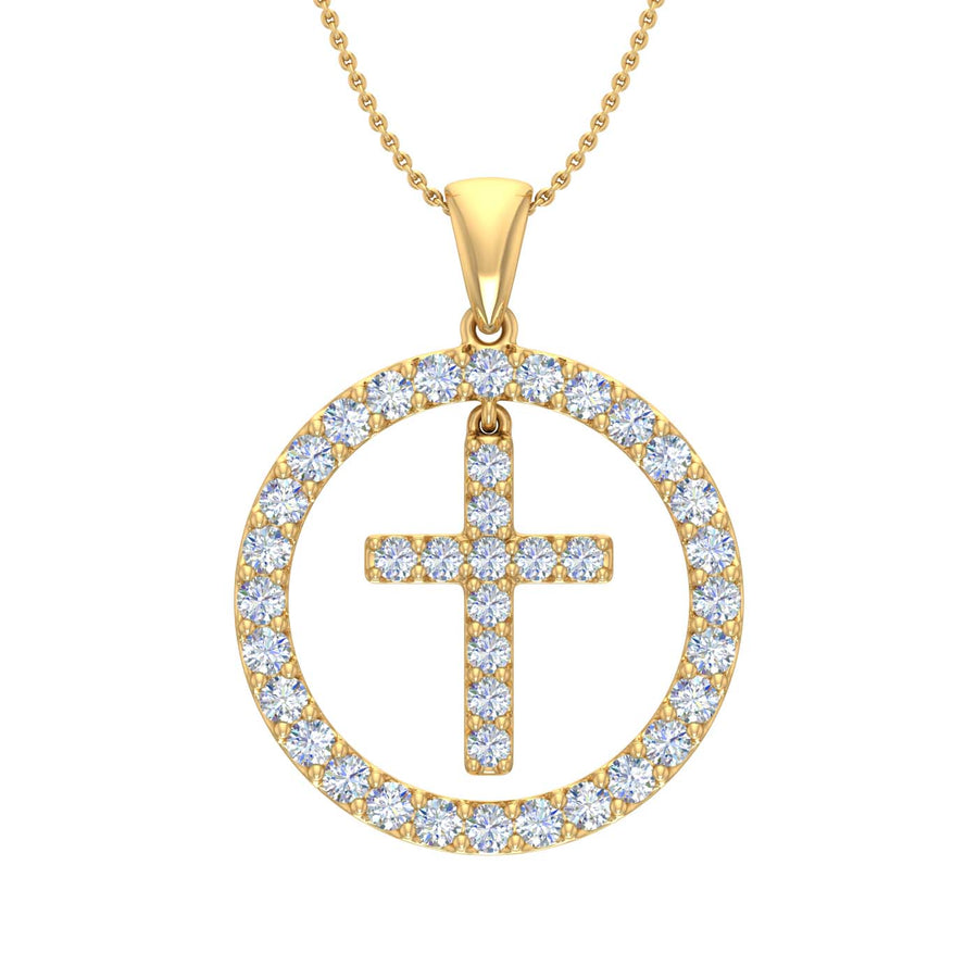3/4 Carat Diamond Cross Pendant Necklace in Gold (Silver Cable Chain)