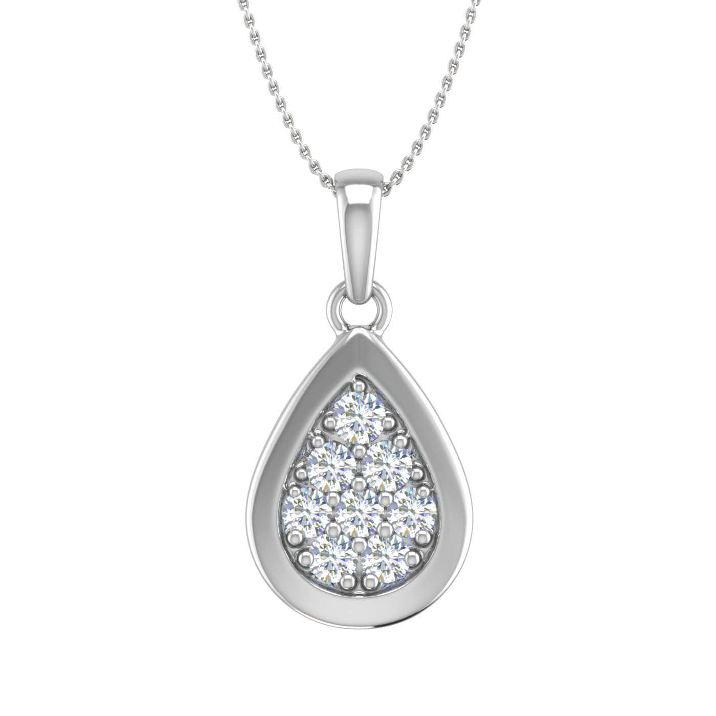 9k 2024 white gold diamond tear drop pendant necklace