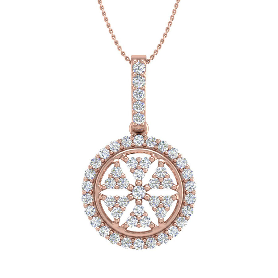 1/2 Carat Diamond Circle Medallion Pendant Necklace in Gold (Silver Chain Included) - IGI Certified