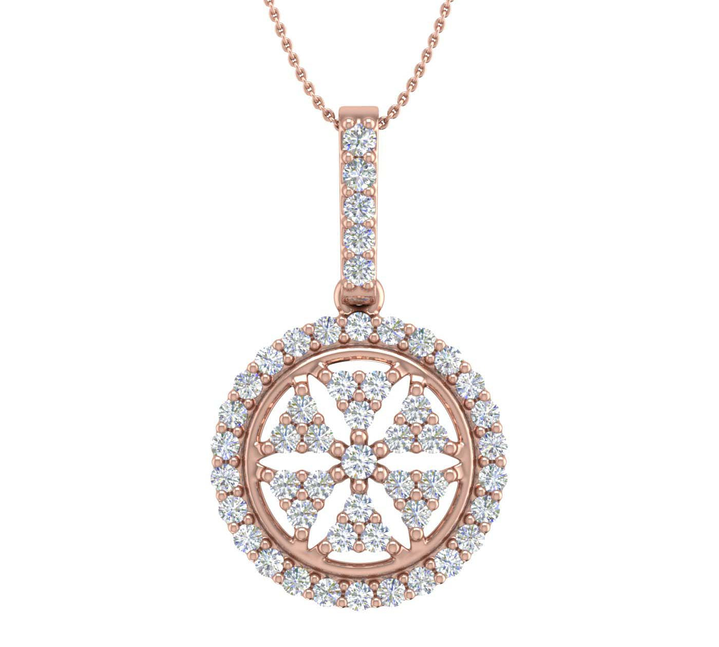 1/2 Carat Diamond Circle Medallion Pendant Necklace in Gold (Silver Chain Included)