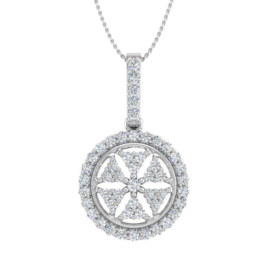 1/2 Carat Diamond Circle Medallion Pendant Necklace in Gold (Silver Chain Included)