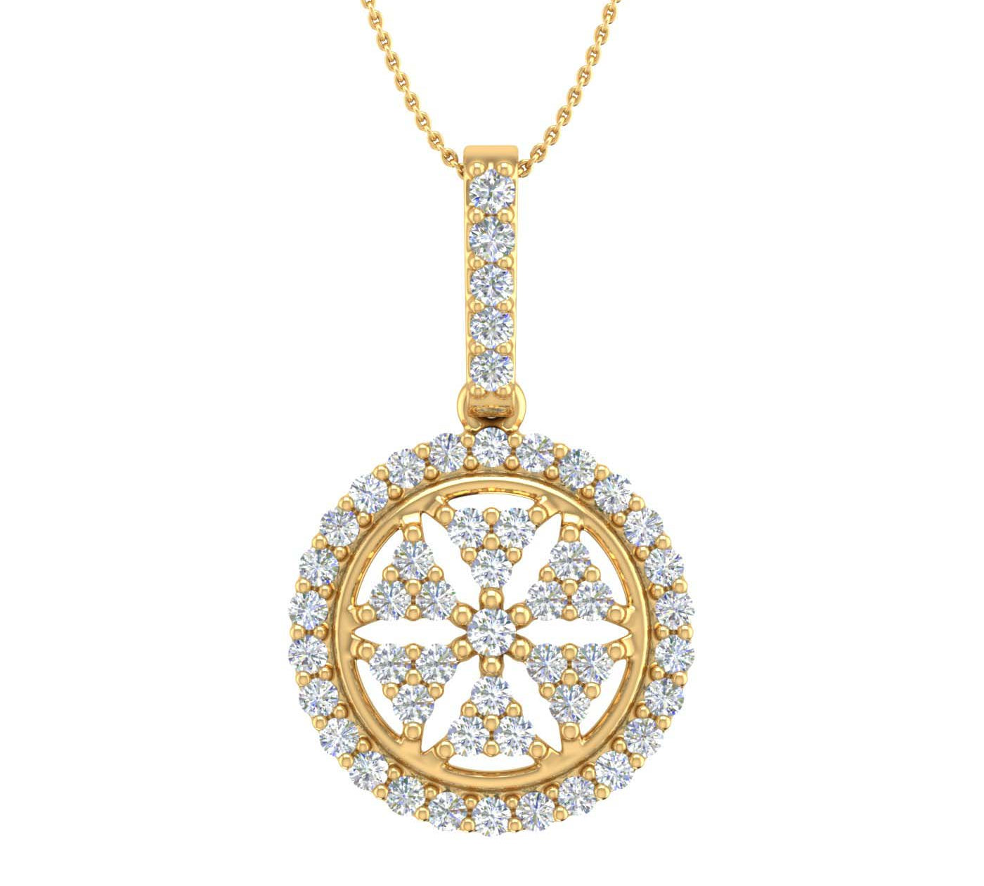 1/2 Carat Diamond Circle Medallion Pendant Necklace in Gold (Silver Chain Included)
