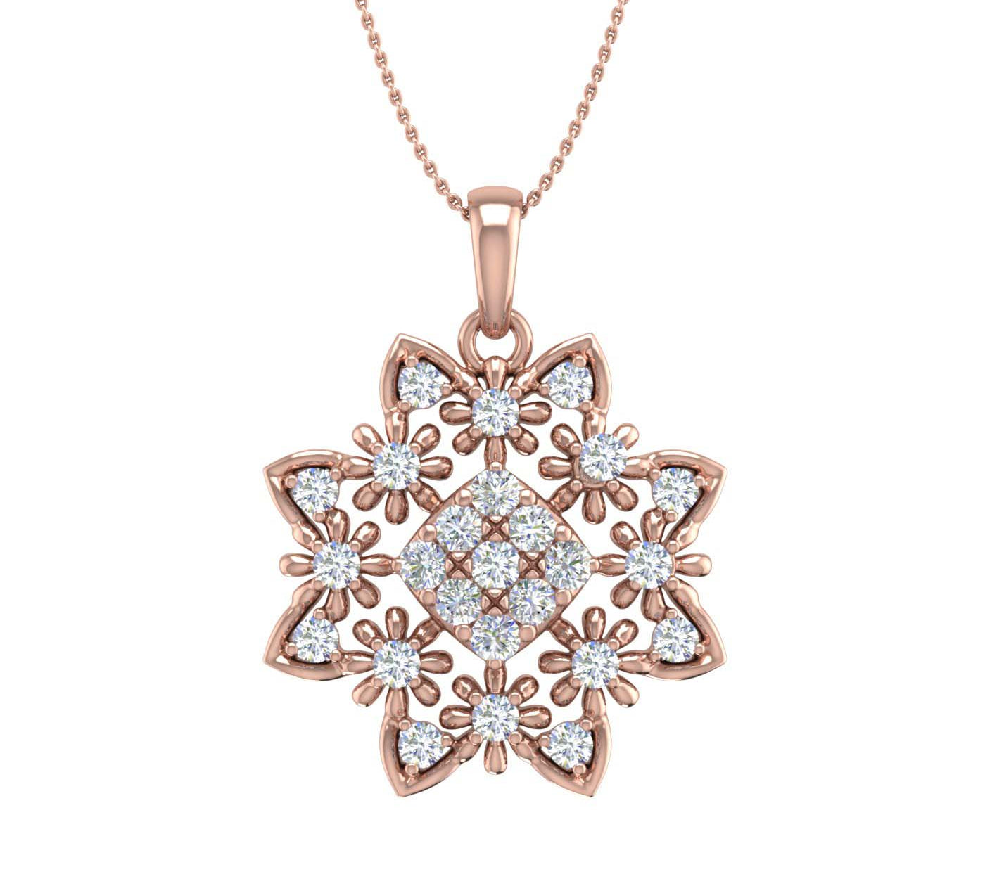1/2 Carat Diamond Floral Pendant Necklace in Gold (Silver Chain Included) - IGI Certified