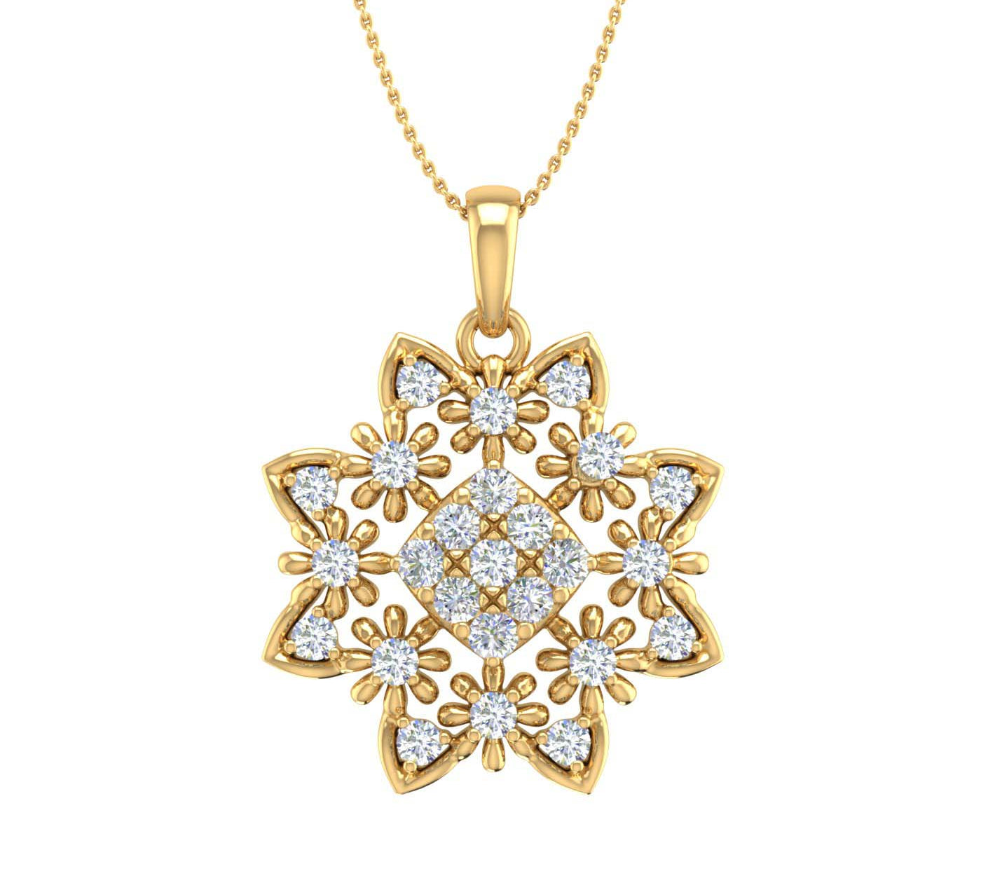 1/2 Carat Diamond Floral Pendant Necklace in Gold (Silver Chain Included) - IGI Certified