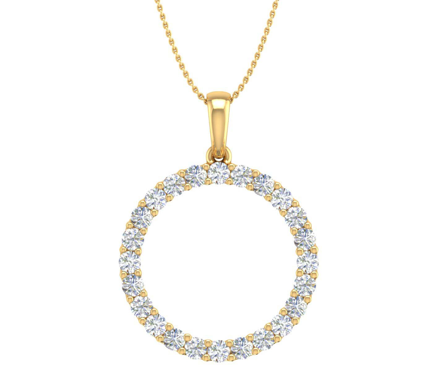1/2 Carat Diamond Circle Pendant Necklace in Gold (Silver Chain Included) - IGI Certified