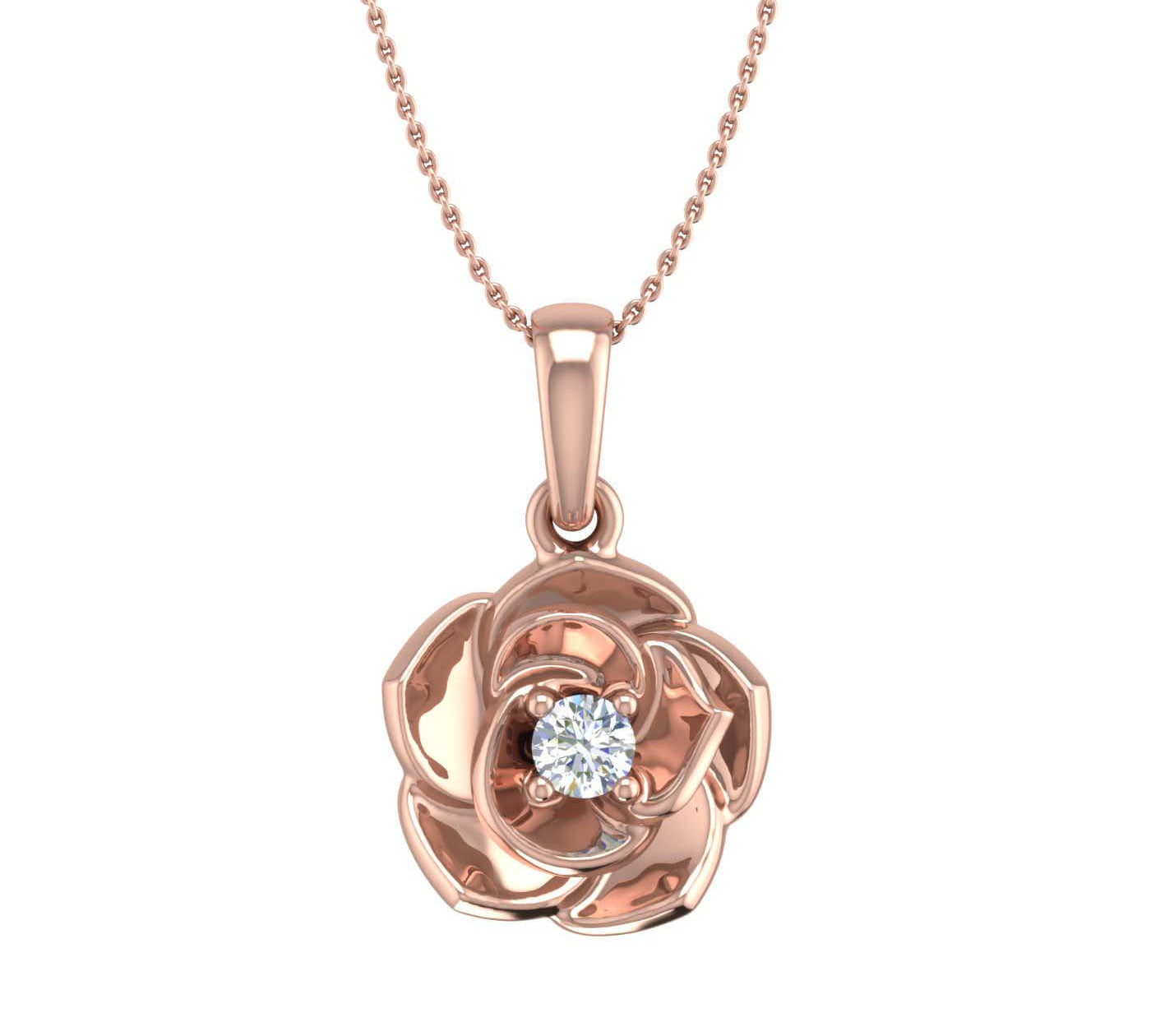 0.05 Carat Diamond Floral Rose Pendant Necklace in Gold (Silver Chain Included)