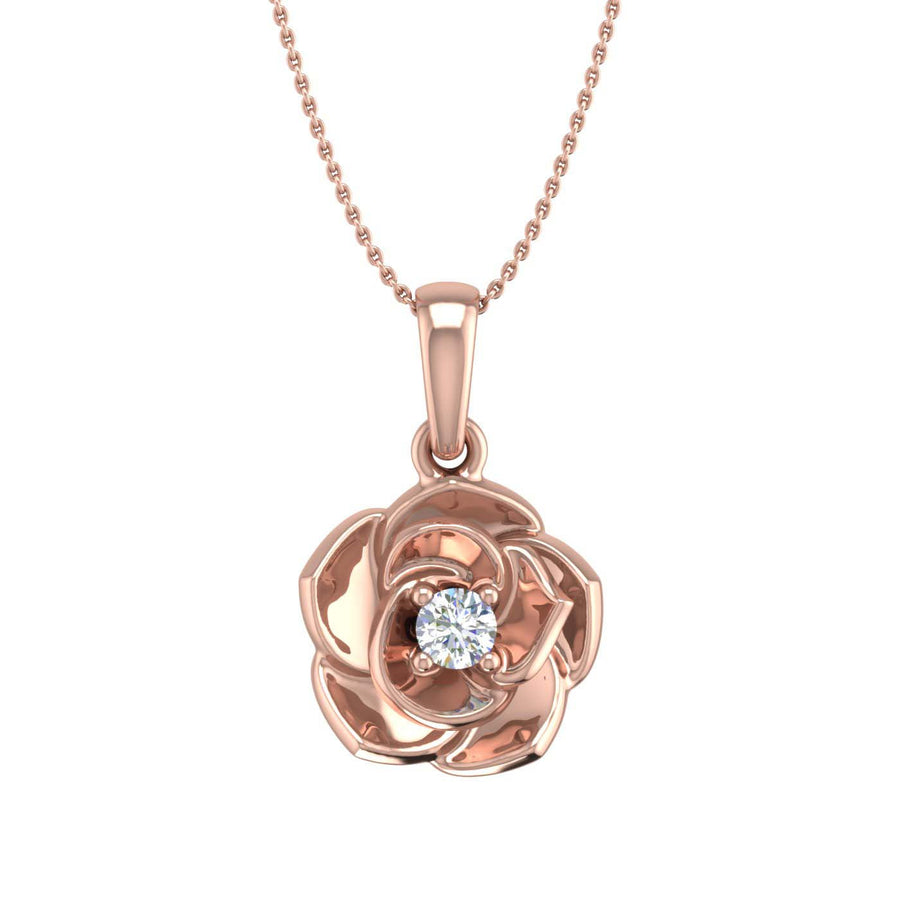 0.05 Carat Diamond Floral Rose Pendant Necklace in Gold (Silver Chain Included)