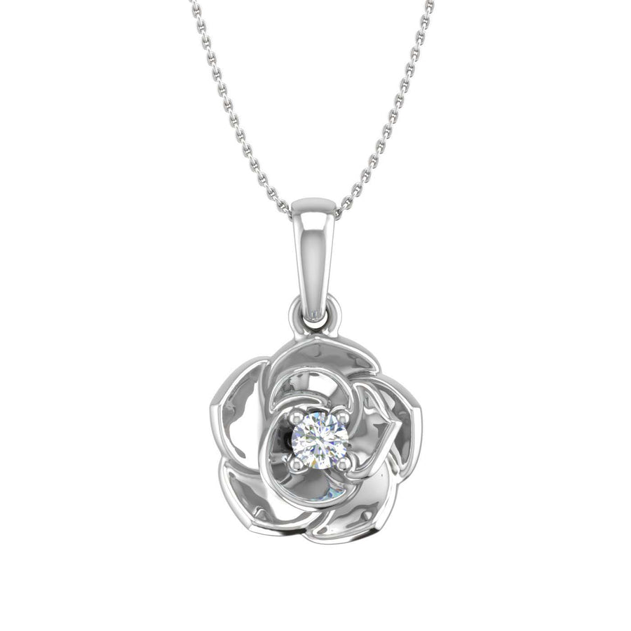 0.05 Carat Diamond Floral Rose Pendant Necklace in Gold (Silver Chain Included) - IGI Certified