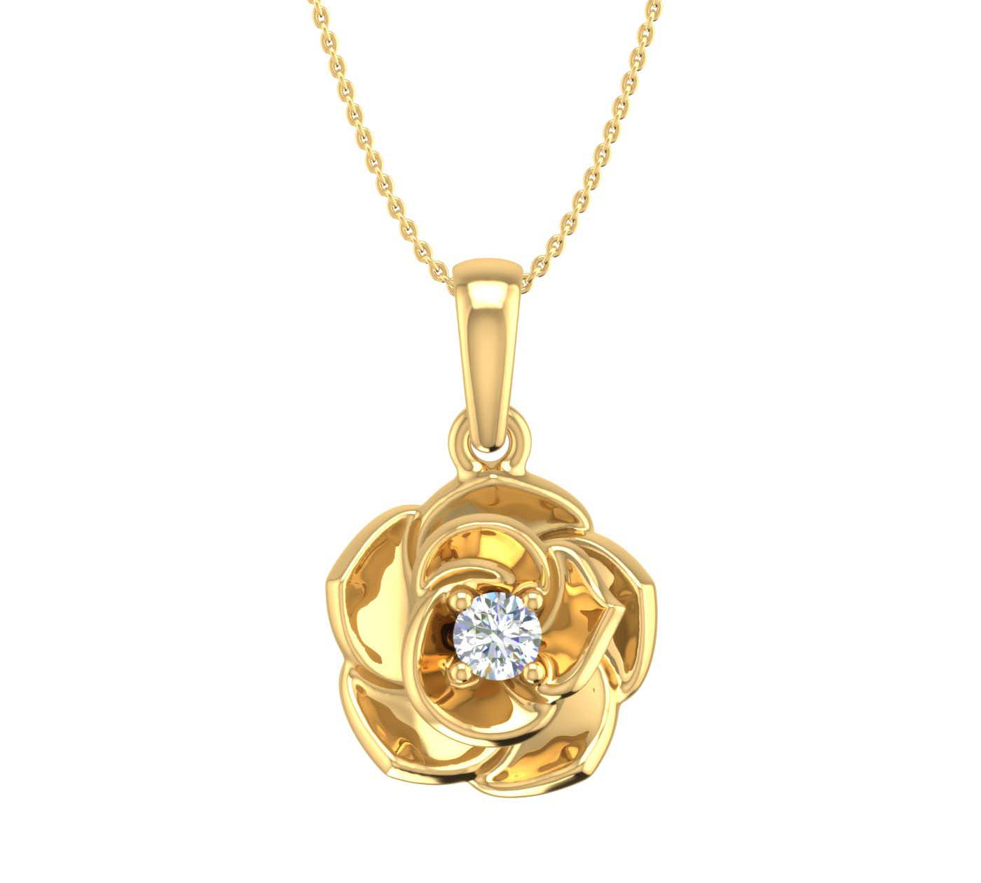 0.05 Carat Diamond Floral Rose Pendant Necklace in Gold (Silver Chain Included) - IGI Certified