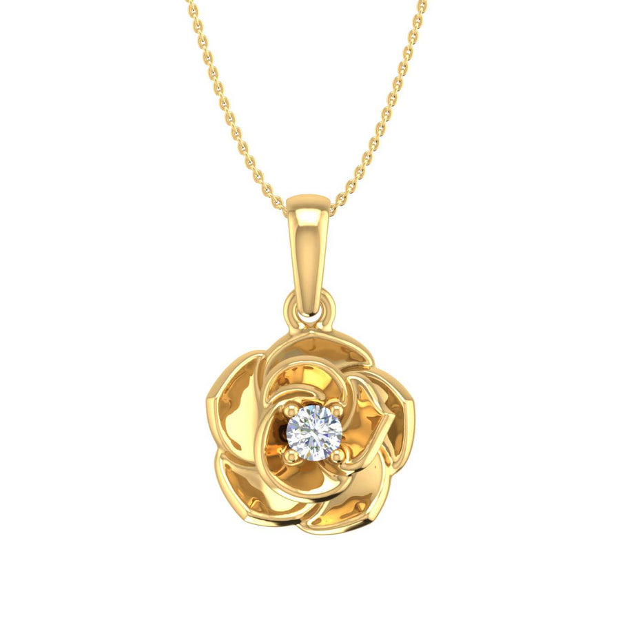 0.05 Carat Diamond Floral Rose Pendant Necklace in Gold (Silver Chain Included) - IGI Certified