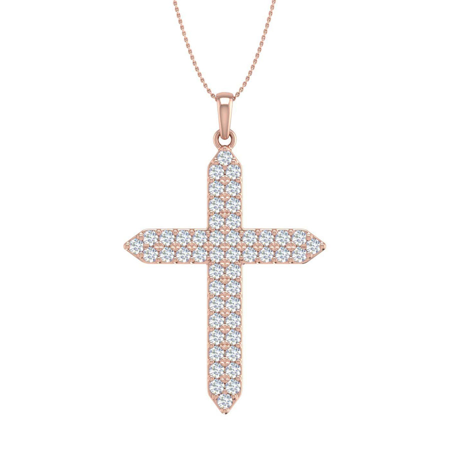 1 Carat Diamond Cross Pendant Necklace in Gold (Silver Chain Included)