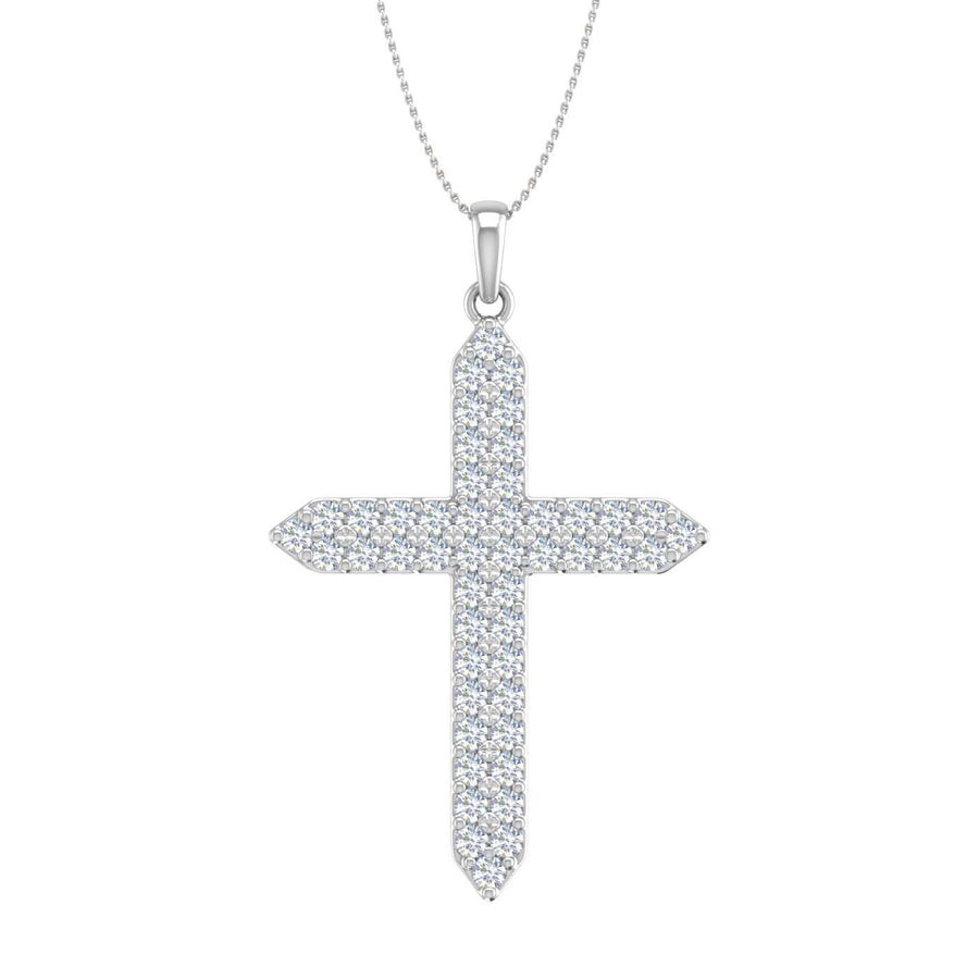 1 Carat Diamond Cross Pendant Necklace in Gold (Silver Chain Included)