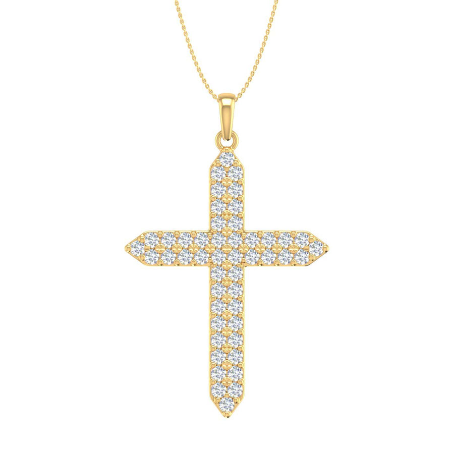 1 Carat Diamond Cross Pendant Necklace in Gold (Silver Chain Included) - IGI Certified