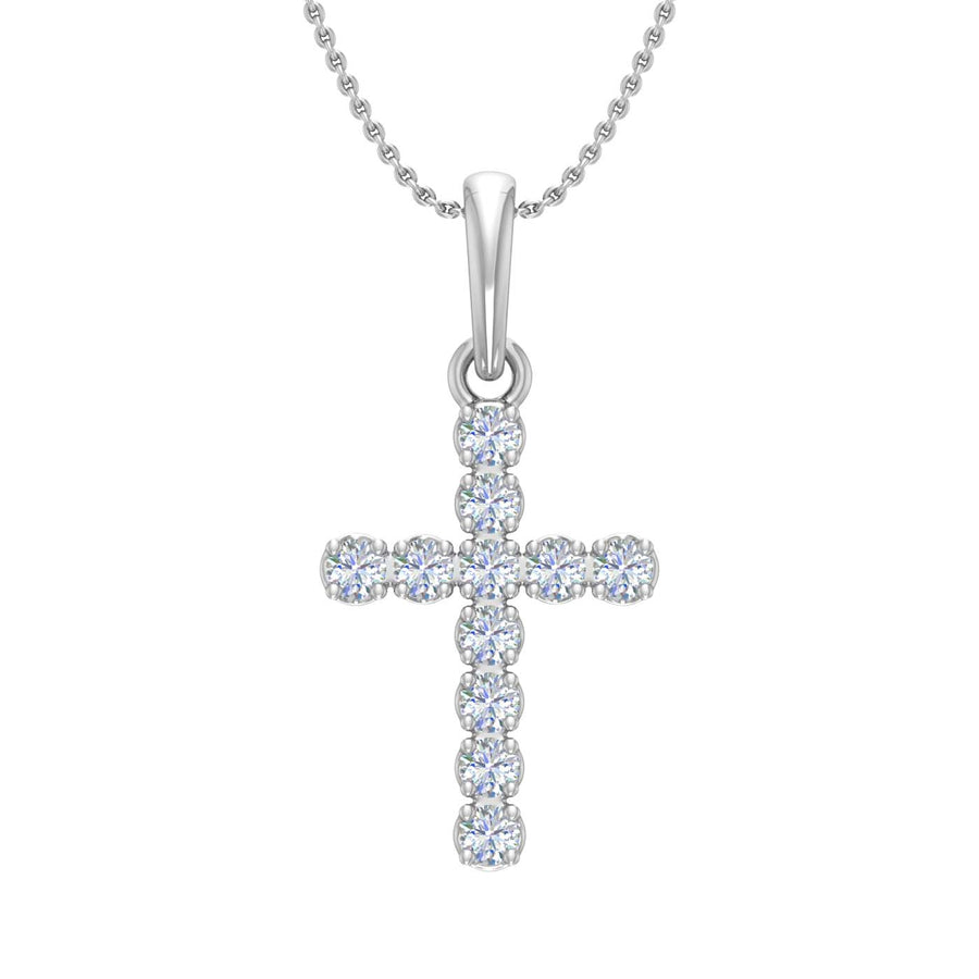 1/4 Carat Diamond Cross Pendant Necklace in Gold (Silver Cable Chain)