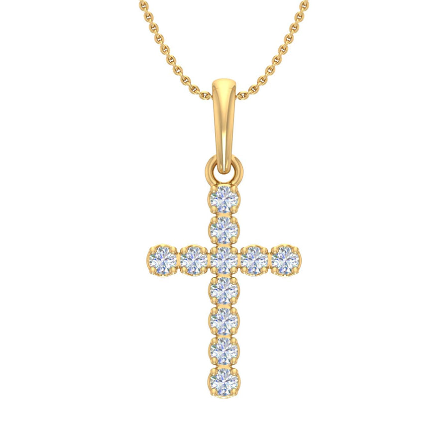 1/4 Carat Diamond Cross Pendant Necklace in Gold (Silver Cable Chain)