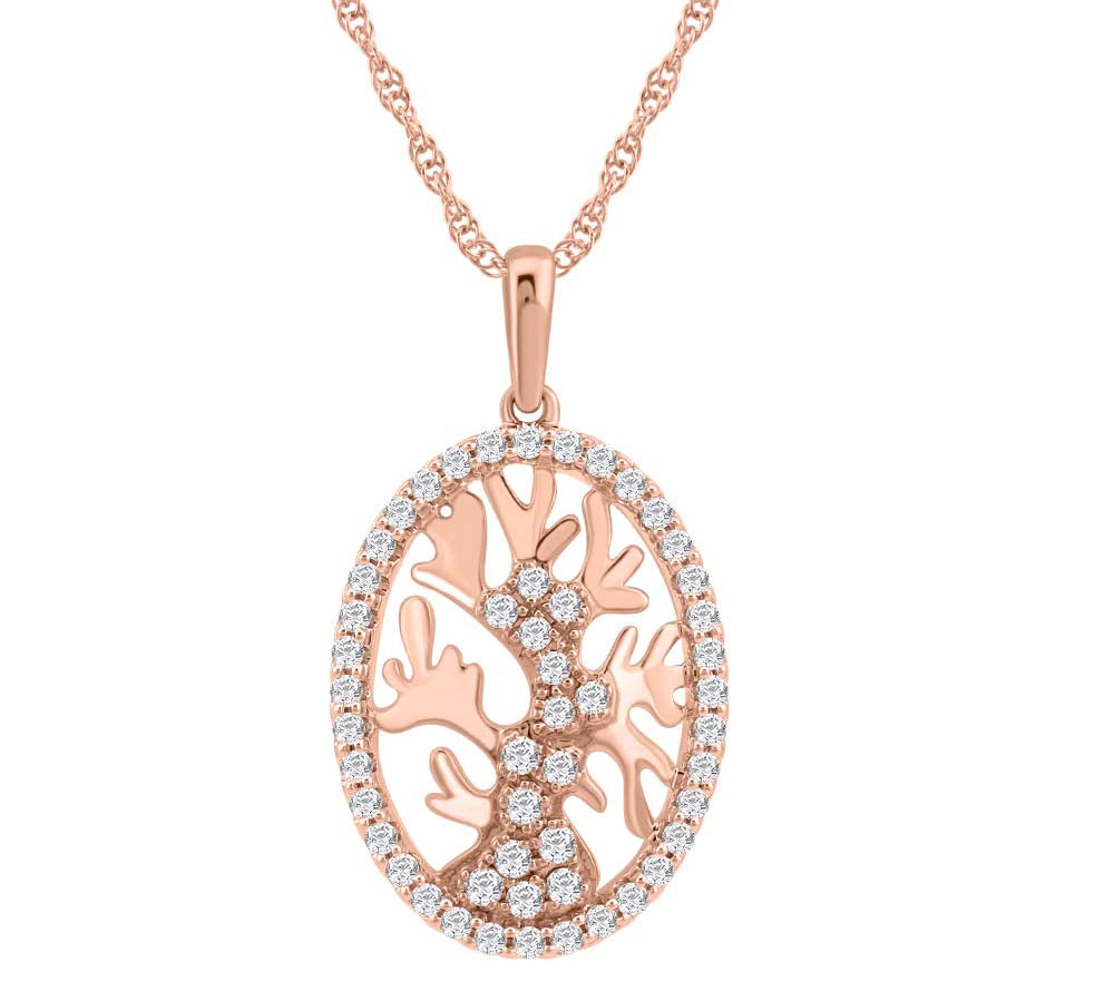 1/2 Carat Life of Tree Diamond Pendant Necklace in Gold (Silver Cable Chain)