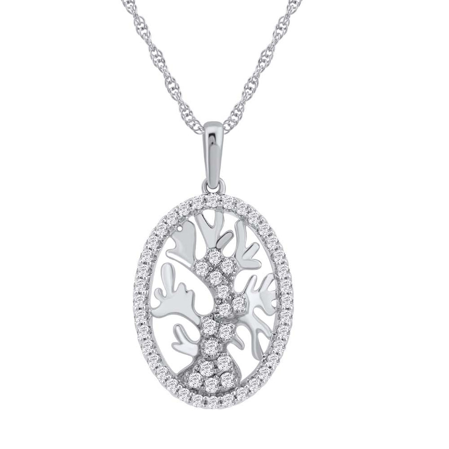 1/2 Carat Life of Tree Diamond Pendant Necklace in Gold (Silver Cable Chain)