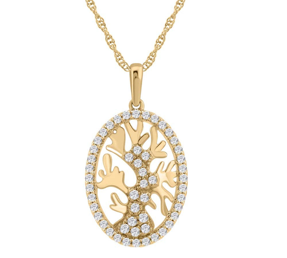 1/2 Carat Life of Tree Diamond Pendant Necklace in Gold (Silver Cable Chain)