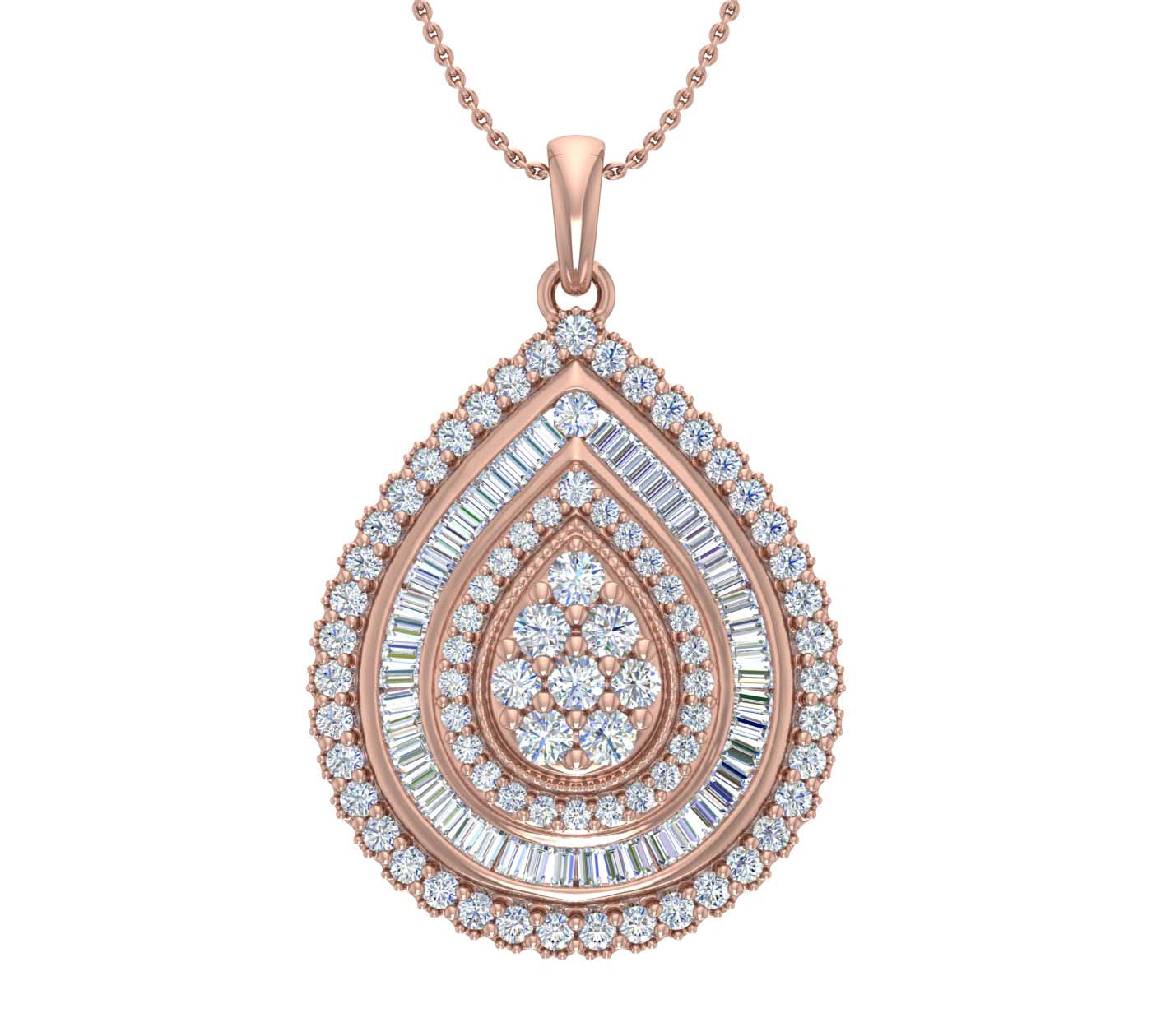 1 Carat Diamond Cluster Pendant Necklace in Gold (Silver Cable Chain)