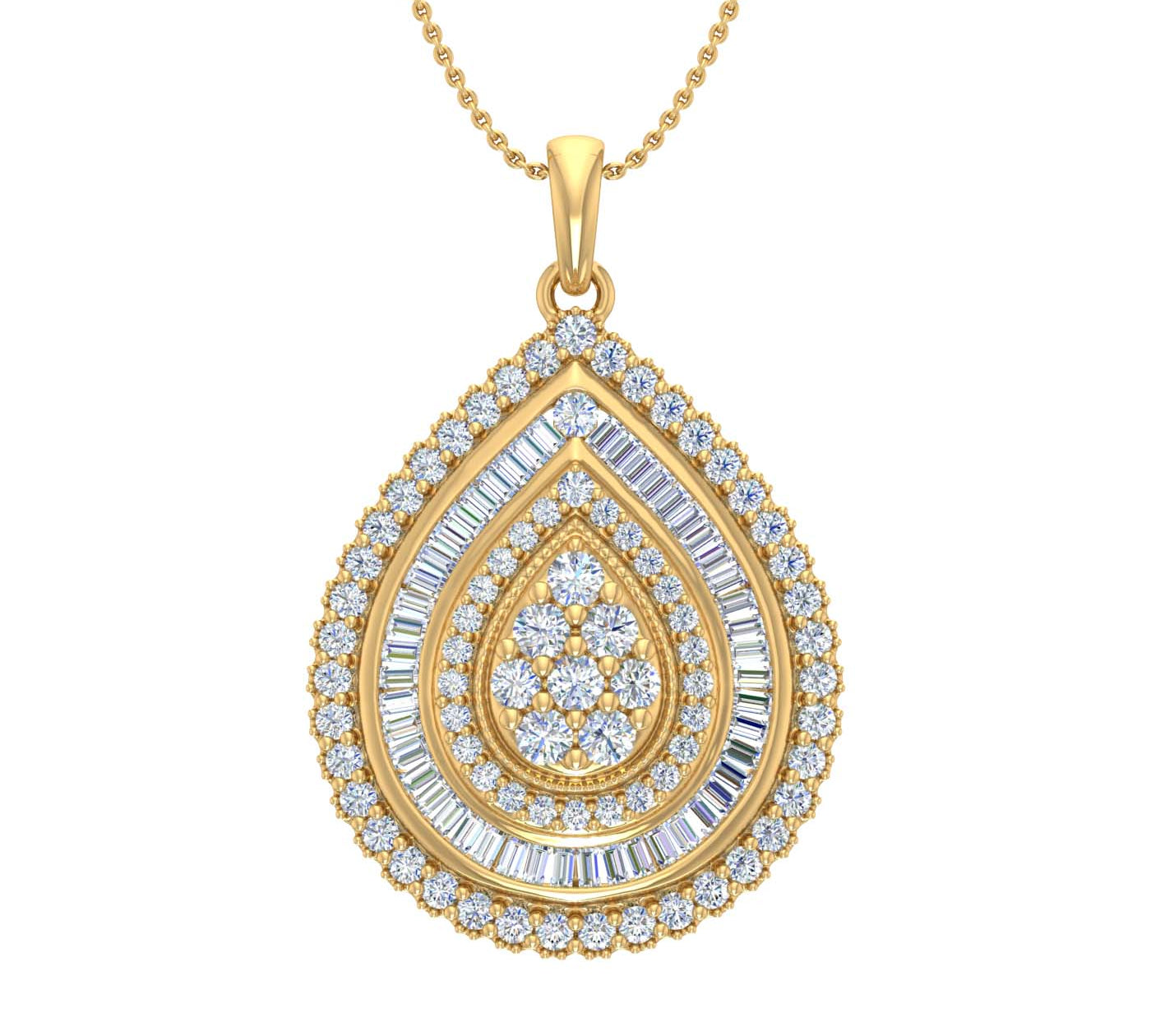 1 Carat Diamond Cluster Pendant Necklace in Gold (Silver Cable Chain)