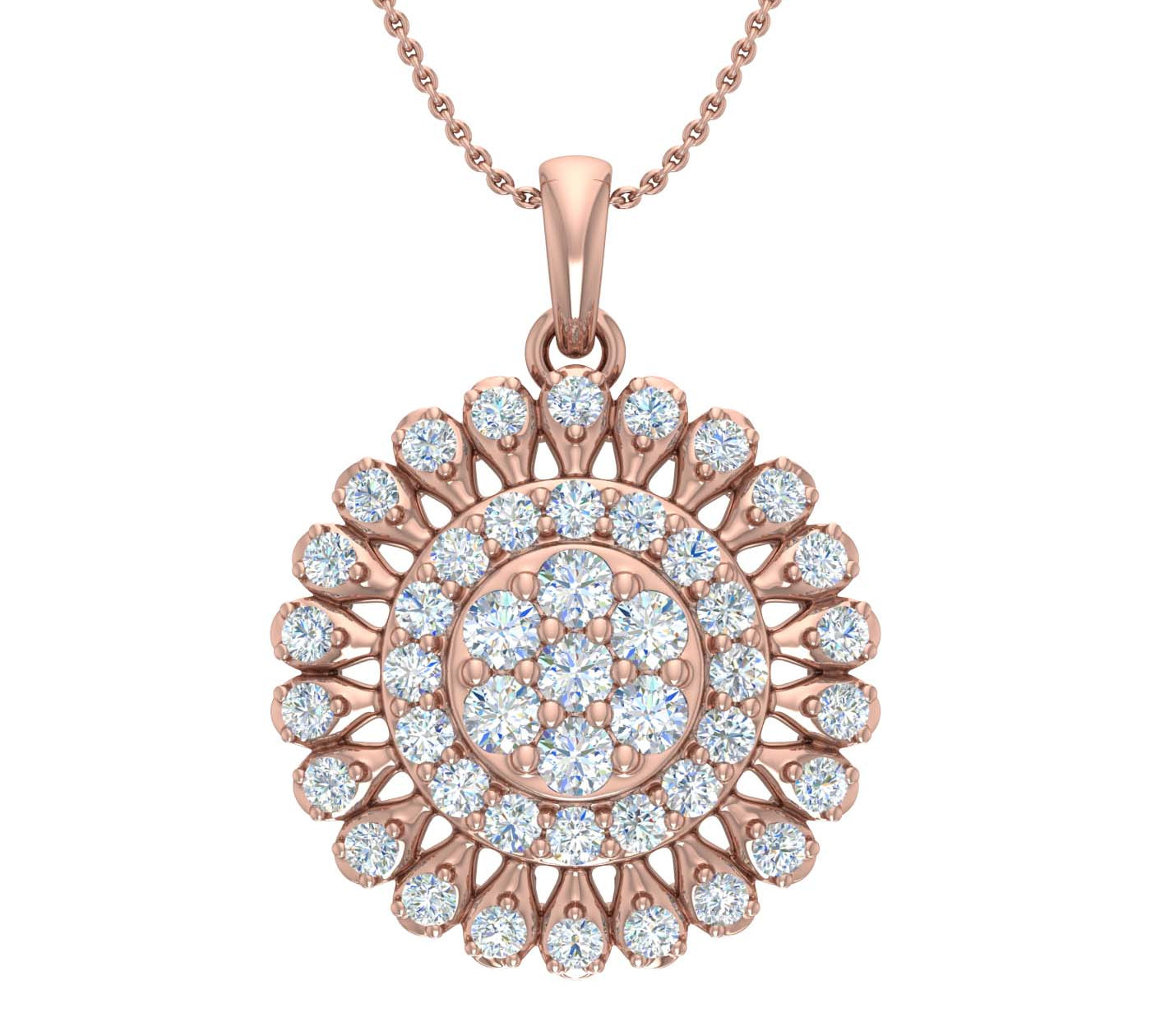 3/4 Carat Diamond Cluster Pendant Necklace in Gold (Silver Cable Chain)