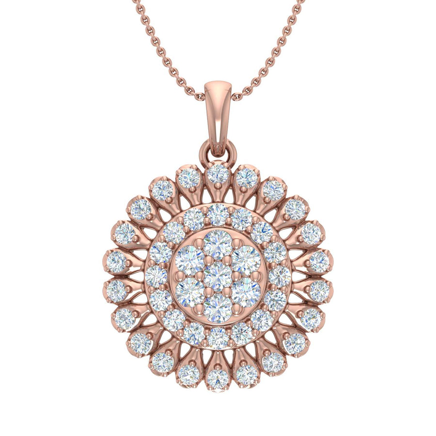 3/4 Carat Diamond Cluster Pendant Necklace in Gold (Silver Cable Chain)