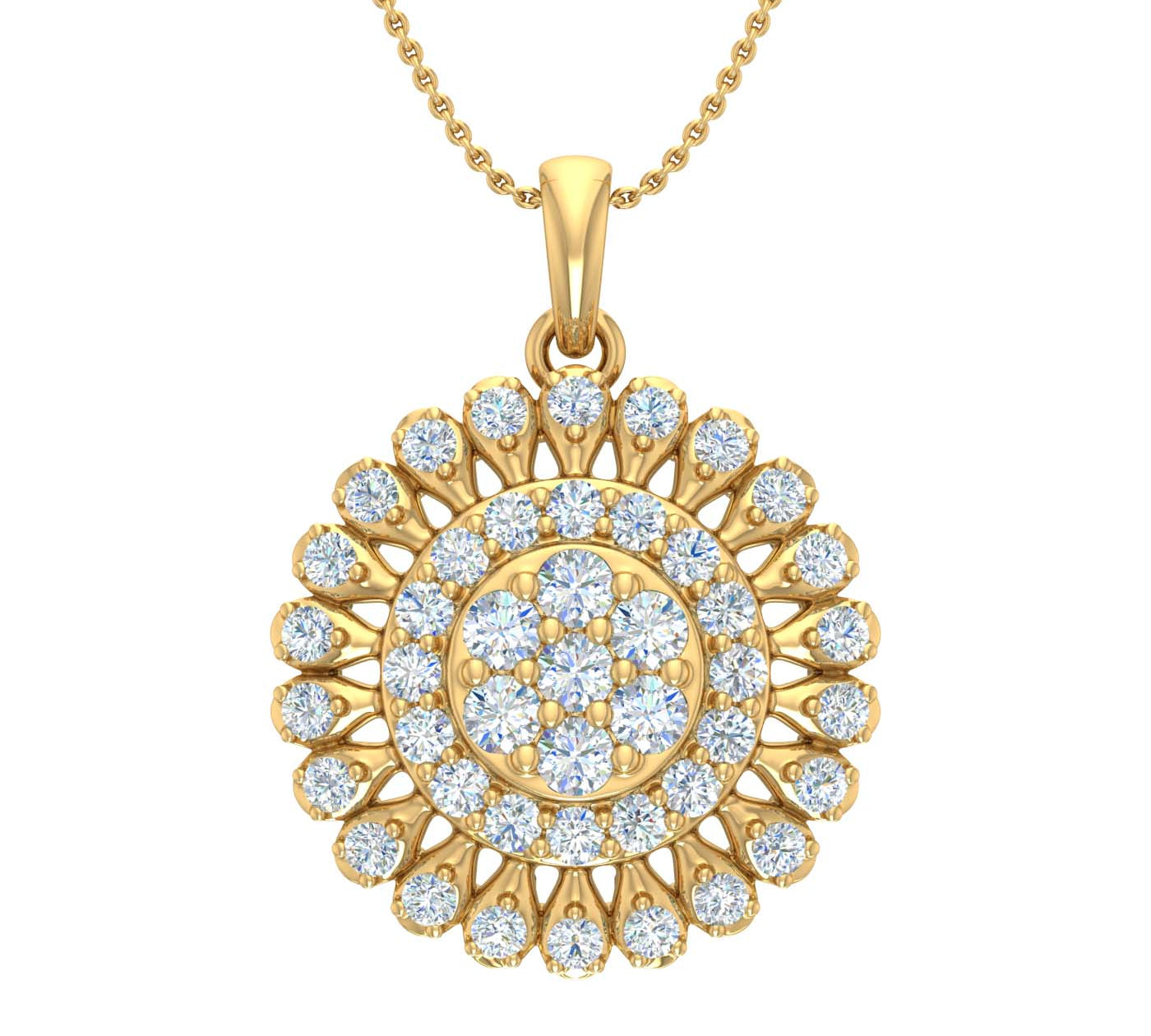 3/4 Carat Diamond Cluster Pendant Necklace in Gold (Silver Cable Chain)