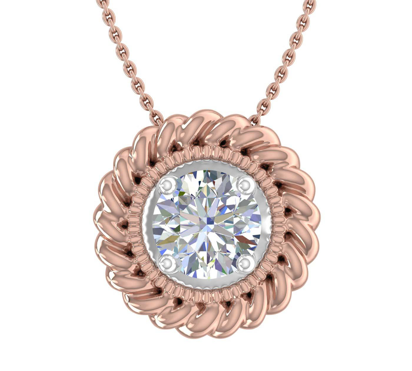 1/4 Carat Diamond Solitaire Floral Pendant Necklace in Rose Gold (Included Silver Chain) - IGI Certified-Thumbnail