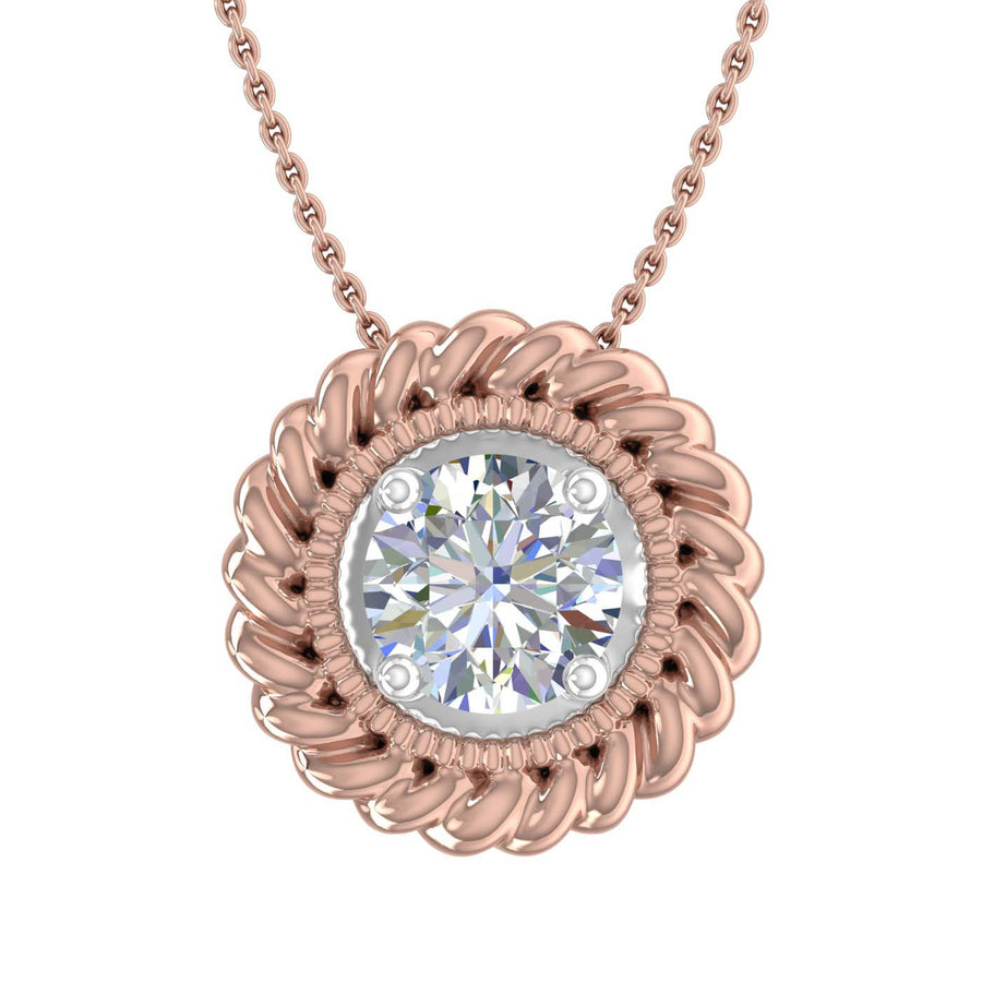 1/4 Carat Diamond Solitaire Floral Pendant Necklace in Gold (Included Silver Chain)