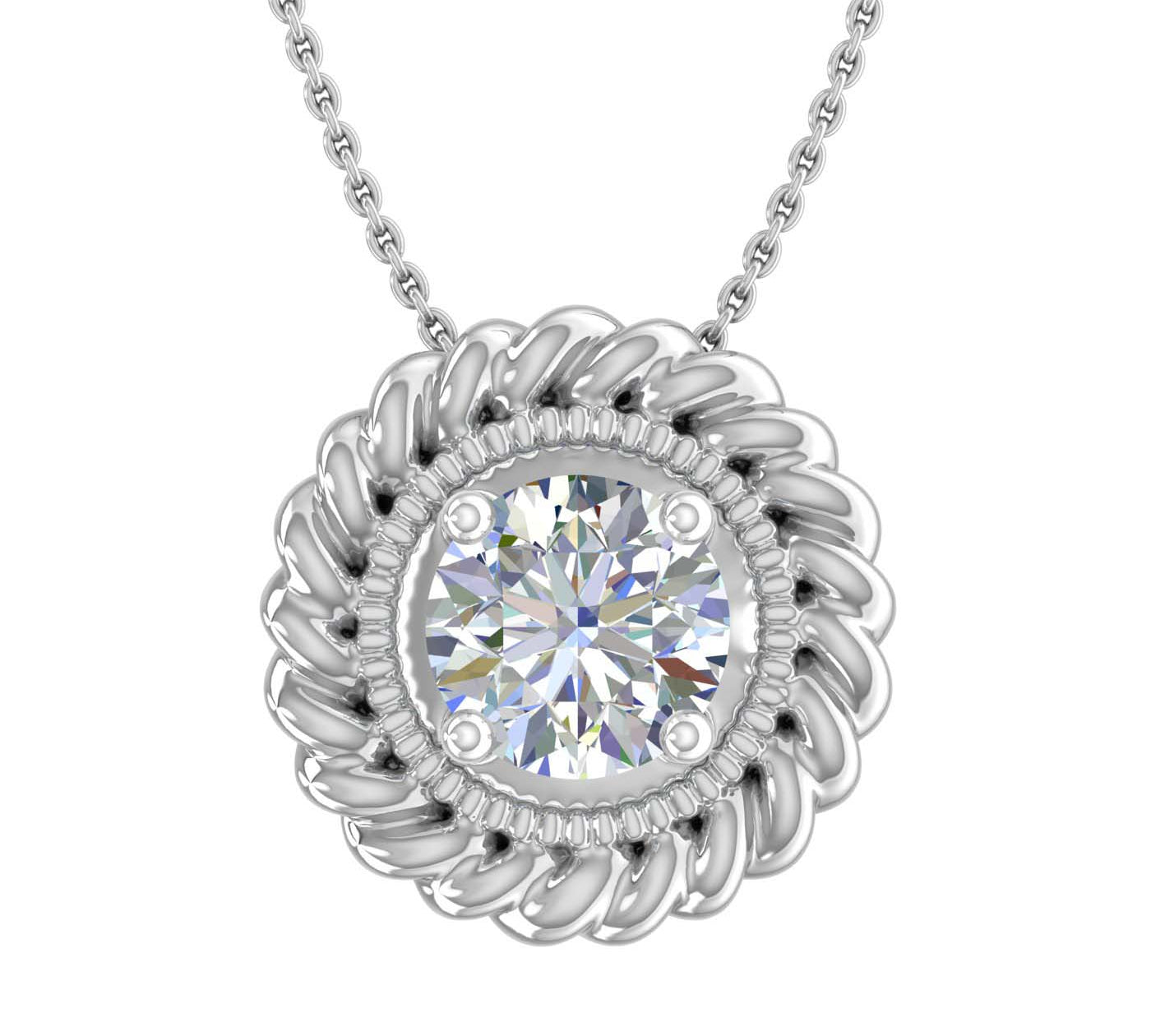 1/4 Carat Diamond Solitaire Floral Pendant Necklace in White Gold (Included Silver Chain) - IGI Certified