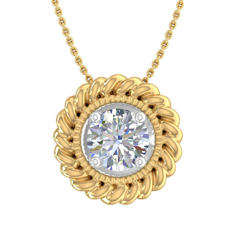1/4 Carat Diamond Solitaire Floral Pendant Necklace in Gold (Included Silver Chain) - IGI Certified