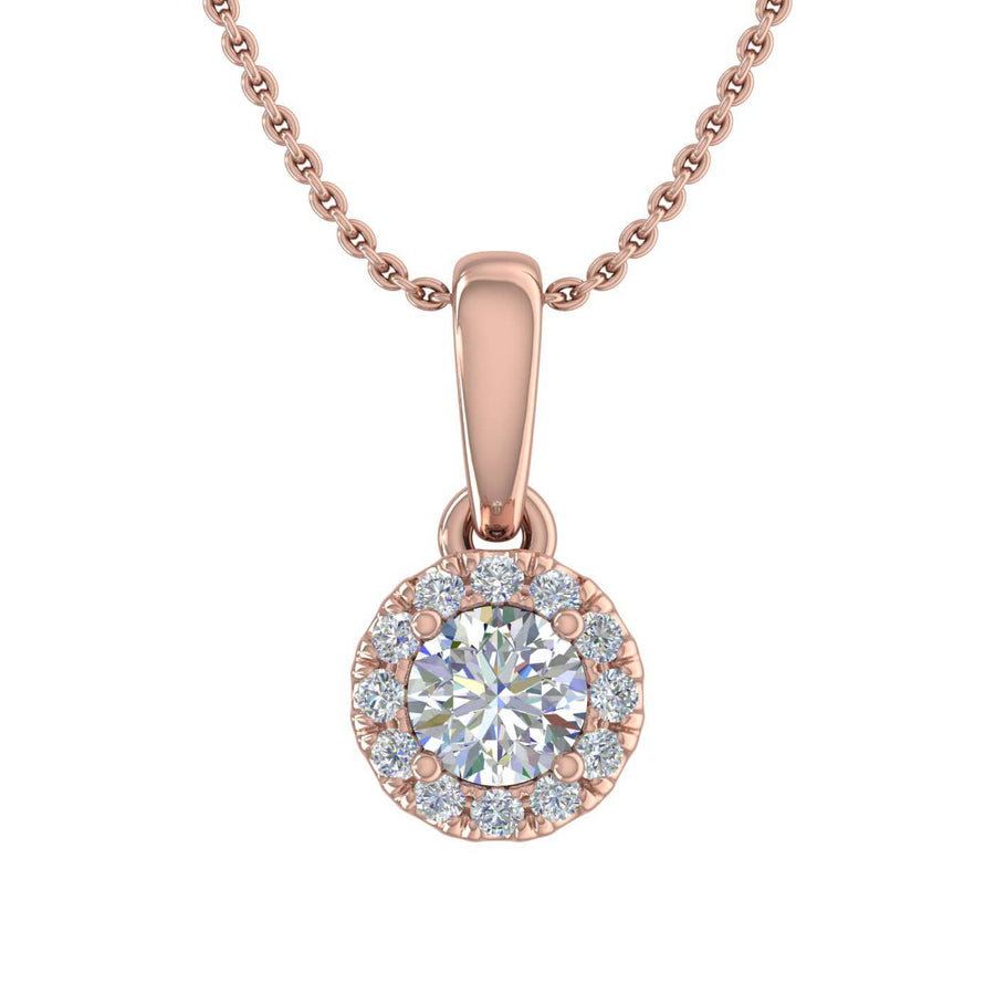 1/4 Carat Diamond Halo Pendant Necklace in Gold (Silver Cable Chain)