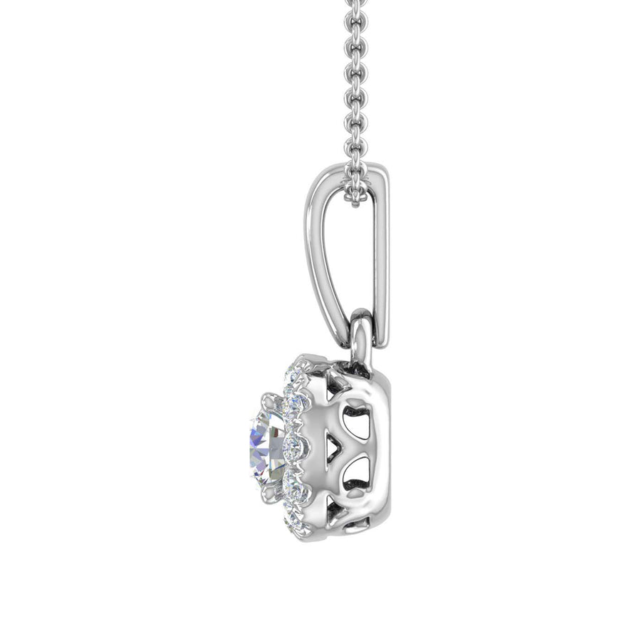1/4 Carat Diamond Halo Pendant Necklace in Gold (Silver Cable Chain)