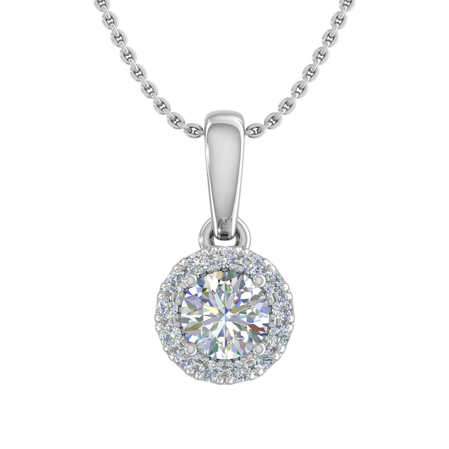 1/3 Carat Diamond Halo Pendant Necklace in Gold (Silver Cable Chain) - IGI Certified