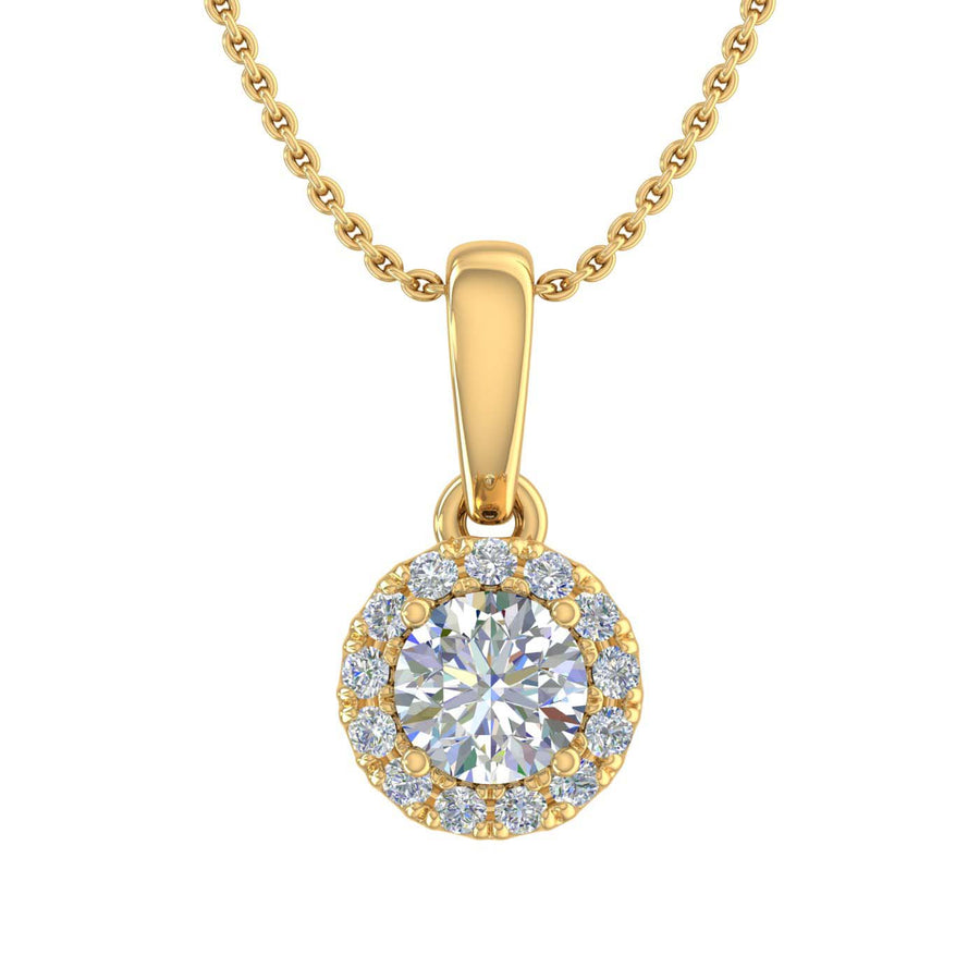 1/3 Carat Diamond Halo Pendant Necklace in Gold (Silver Cable Chain) - IGI Certified