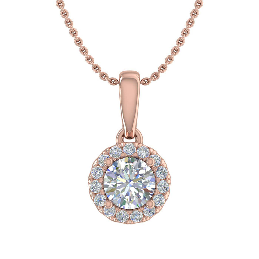 1/2 Carat Diamond Halo Pendant Necklace in Gold (Silver Cable Chain)