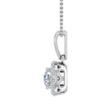 1/2 Carat Diamond Halo Pendant Necklace in Gold (Silver Cable Chain)