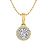 1/2 Carat Diamond Halo Pendant Necklace in Gold (Silver Cable Chain)