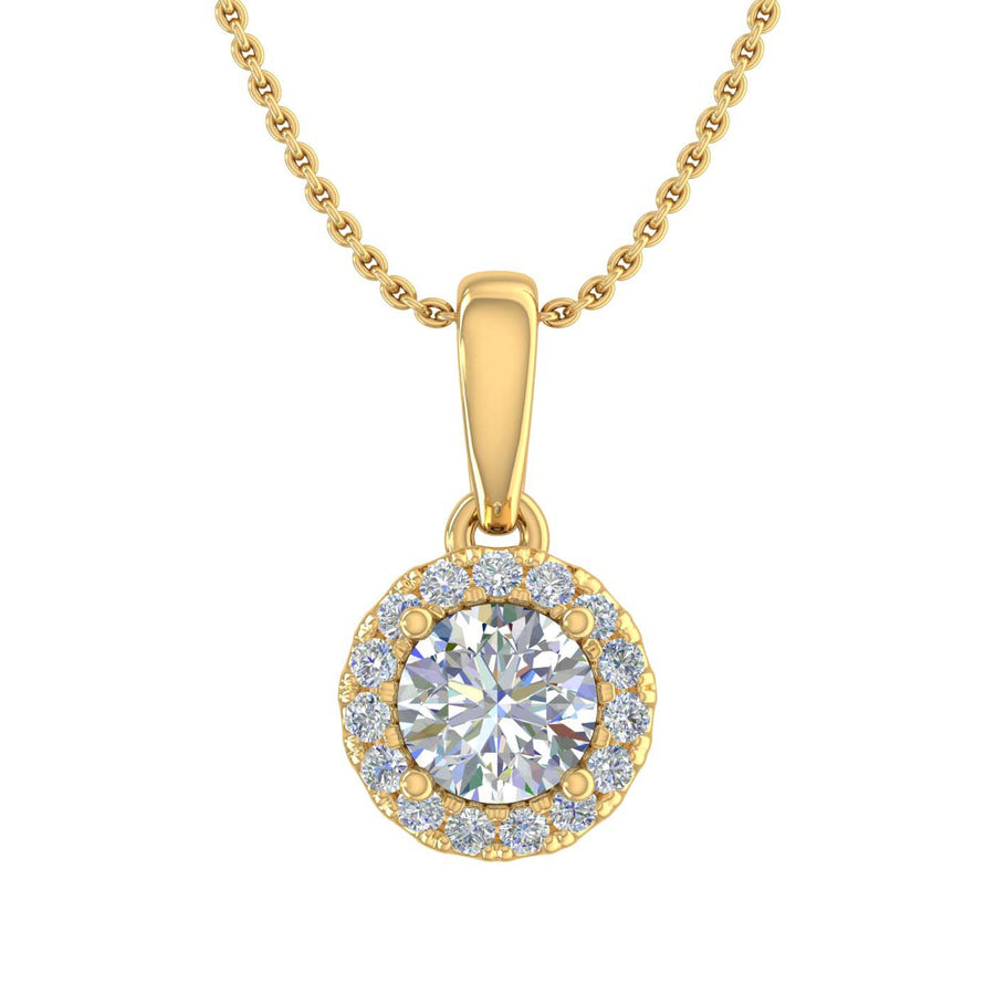 1/2 Carat Diamond Halo Pendant Necklace in Gold (Silver Cable Chain)