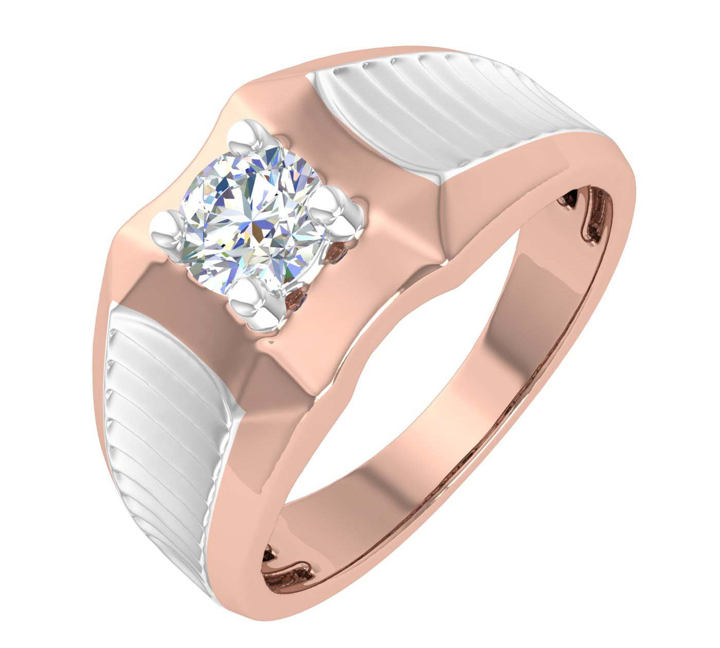 1/2 Carat 4-Prong Set Diamond Solitaire Men's Wedding Band Ring in Gold - IGI Certified
