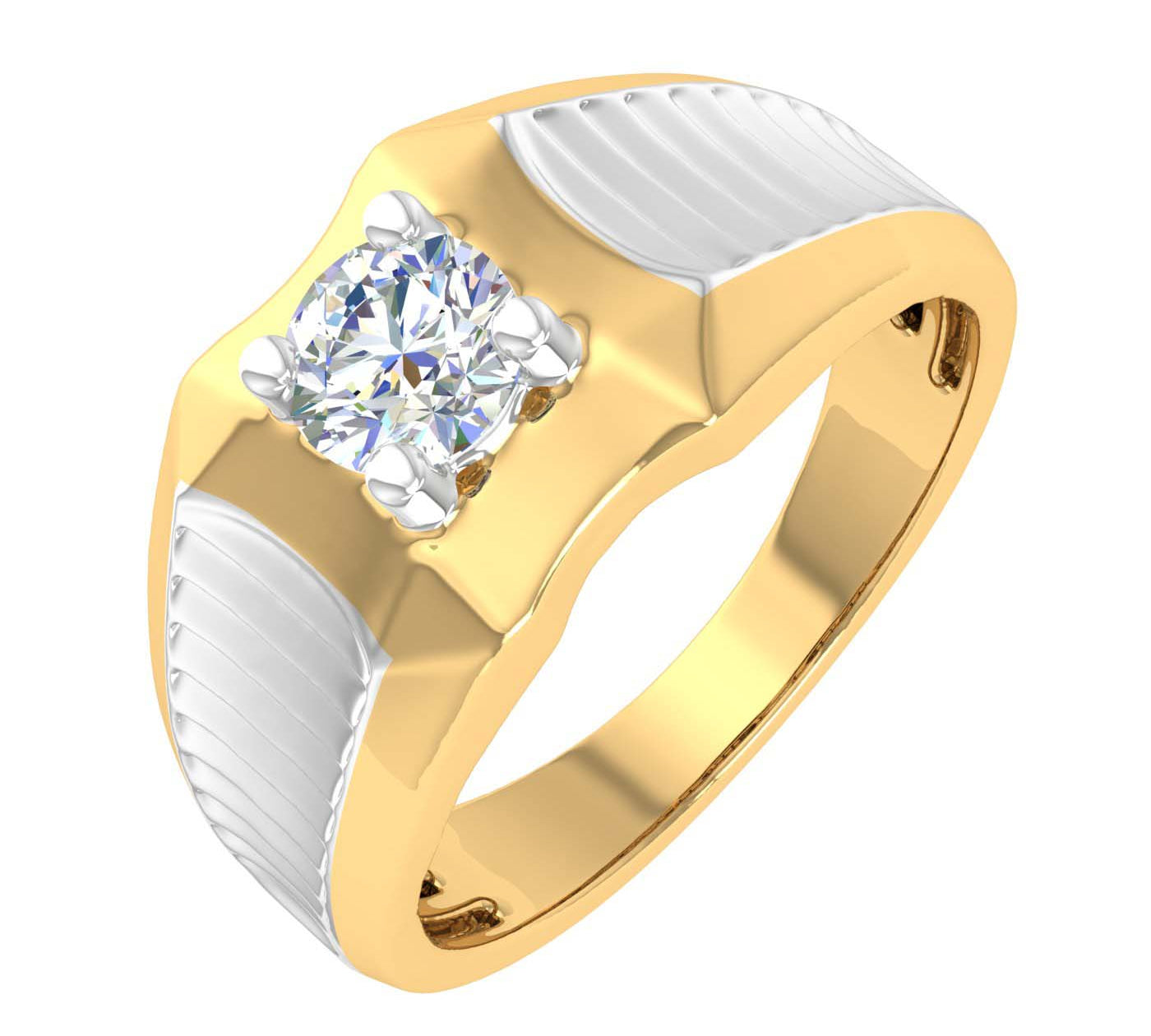 1/2 Carat 4-Prong Set Diamond Solitaire Men's Wedding Band Ring in Gold - IGI Certified