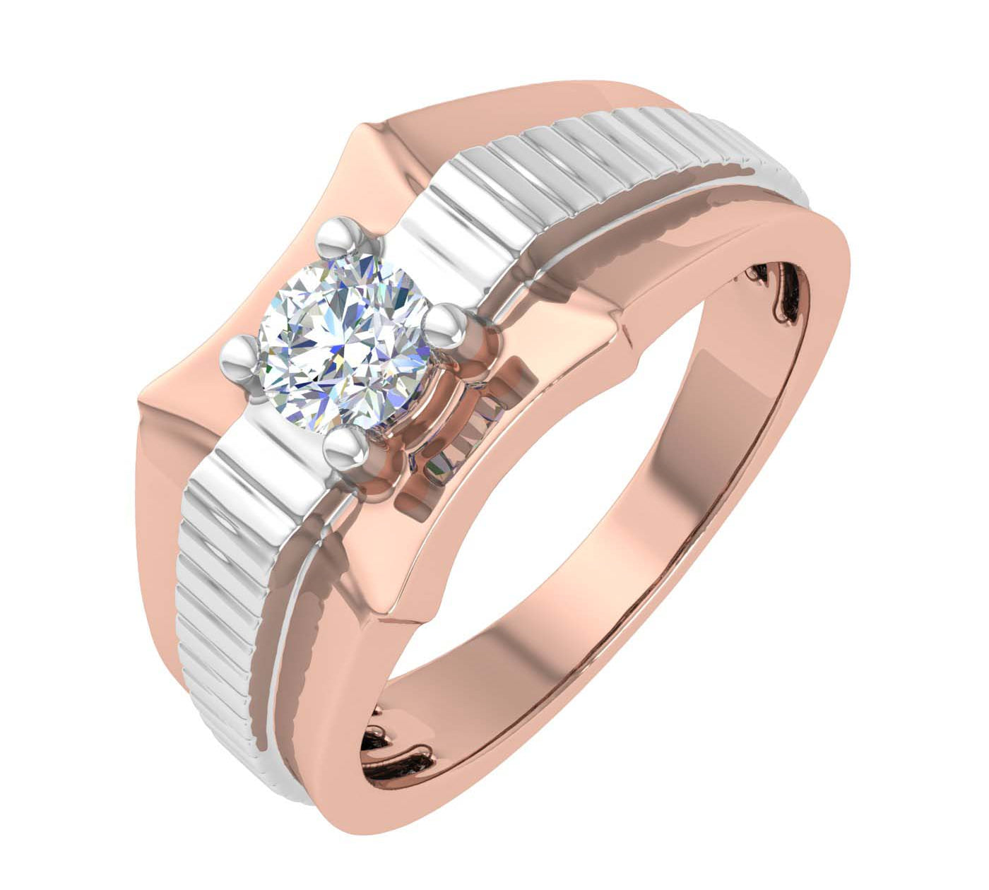 1/2 Carat 4-Prong Set Diamond Solitaire Men's Wedding Band Ring in Gold - IGI Certified