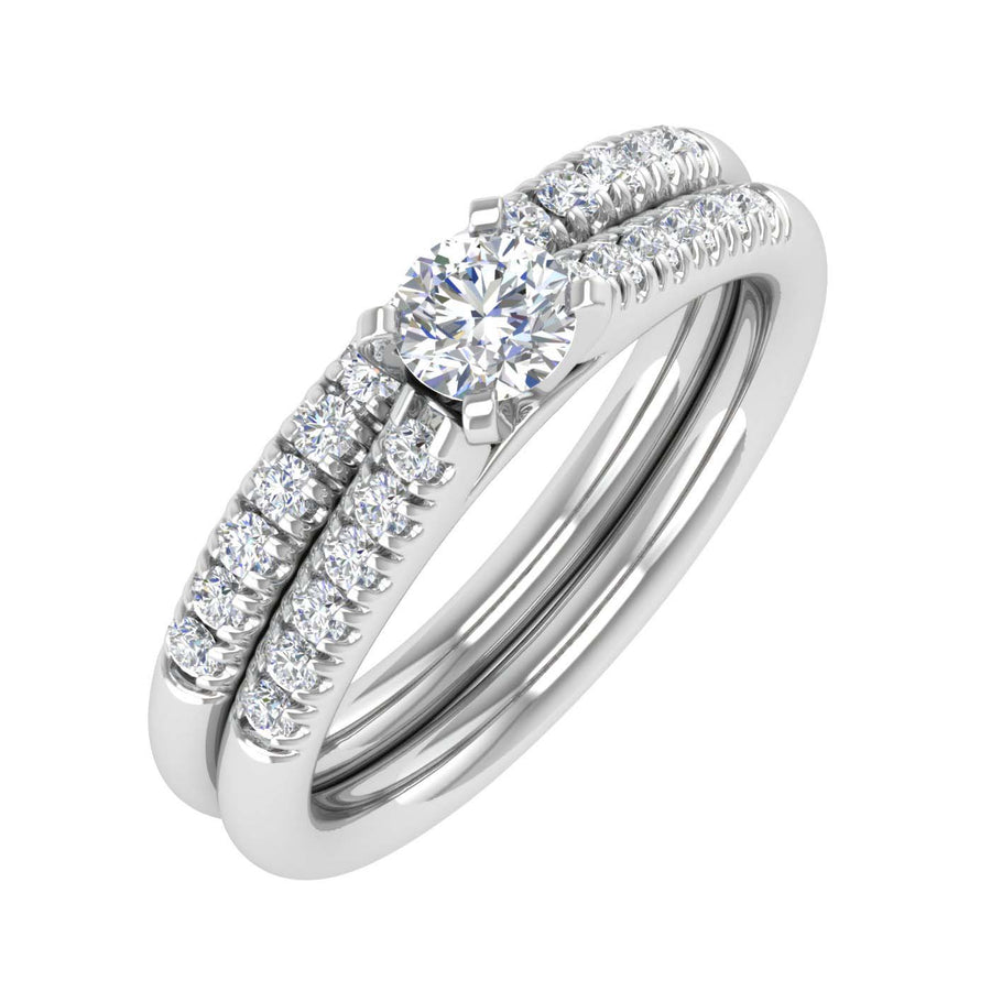 1/2 Carat Round Diamond Bridal Ring Set in Gold - IGI Certified