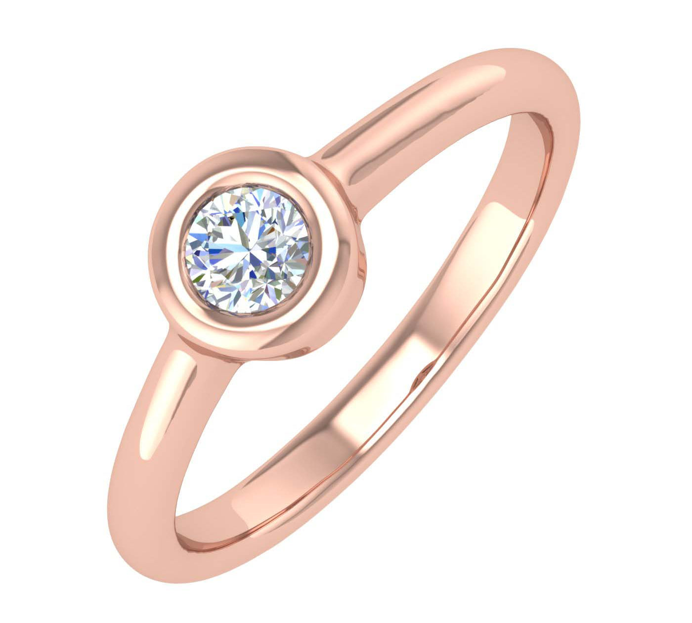 1/5 Carat Bezel Set Solitaire Diamond Engagement Ring Band in Gold - IGI Certified