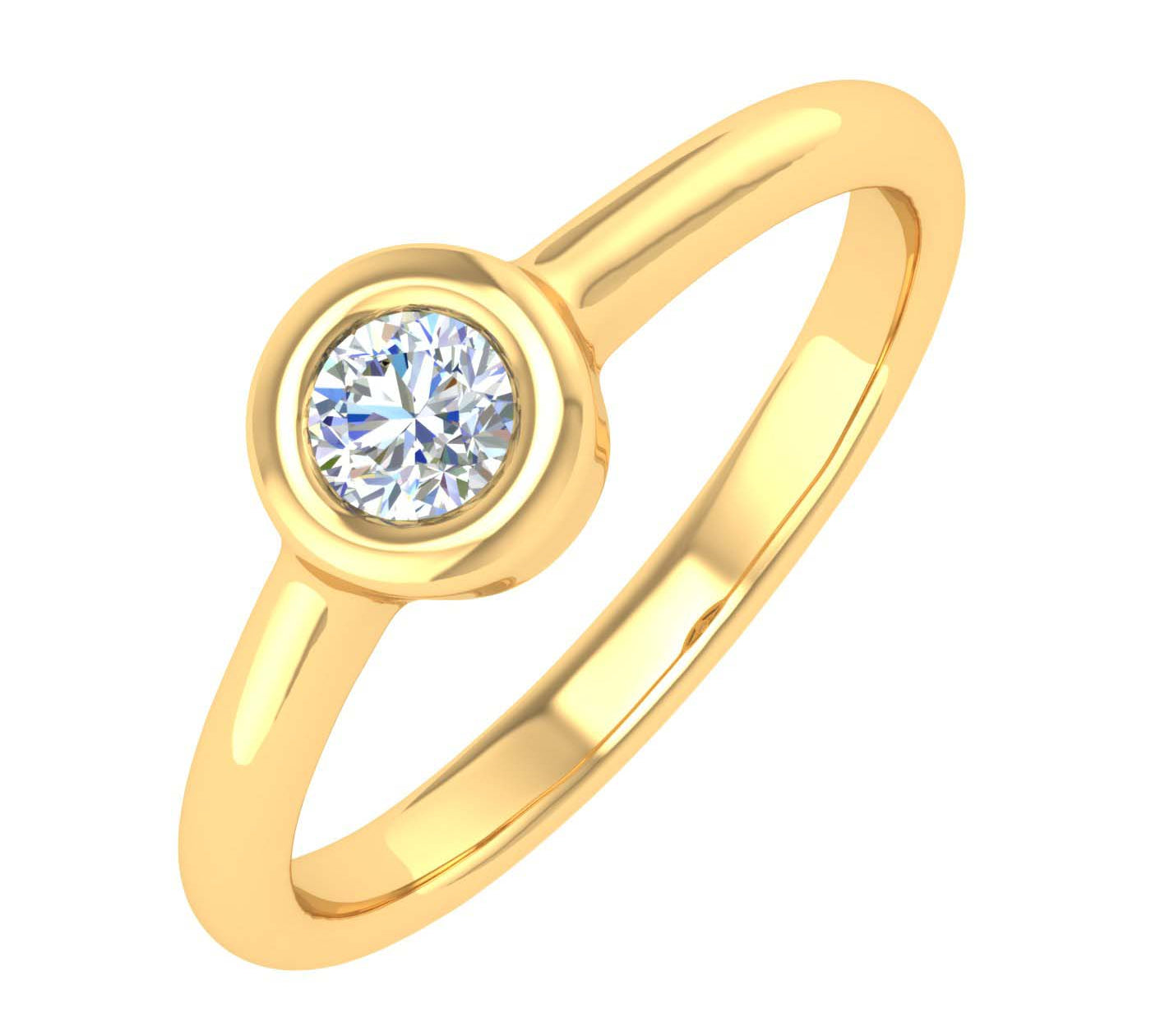 1/5 Carat Bezel Set Solitaire Diamond Engagement Ring Band in Gold - IGI Certified