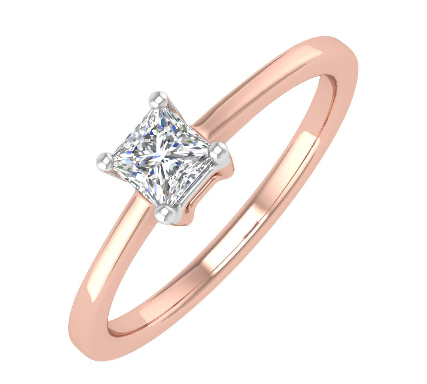 1/4 Carat 4-Prong Set Princess Cut Diamond Solitaire Engagement Ring Band in Gold - IGI Certified