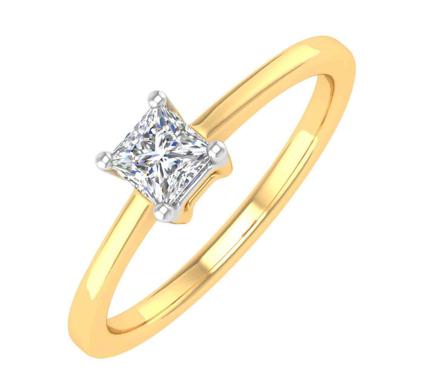 1/4 Carat 4-Prong Set Princess Cut Diamond Solitaire Engagement Ring Band in Gold - IGI Certified