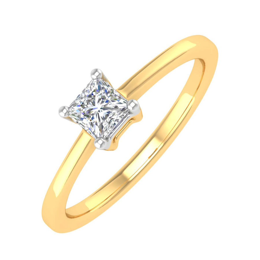 1/4 Carat 4-Prong Set Princess Cut Diamond Solitaire Engagement Ring Band in Gold - IGI Certified