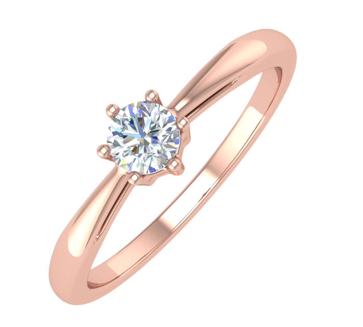 1/5 Carat 6-Prong Set Diamond Solitaire Engagement Ring Band in Gold - IGI Certified