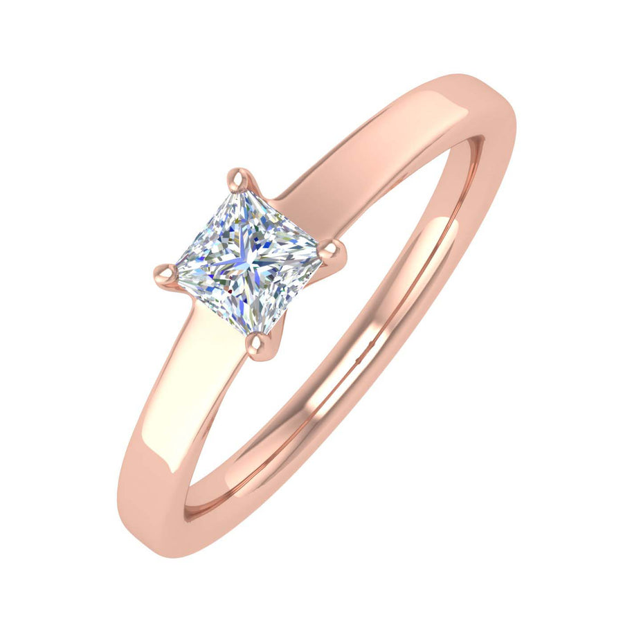 Gold 4-Prong Set Princess Cut Diamond Solitaire Engagement Ring Band (0.26 Carat) - IGI Certified